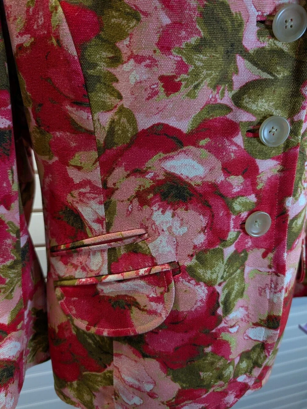 ANN TAYLOR Women's Watercolor Floral Silk Structured Blazer Jacket Pink Size 14